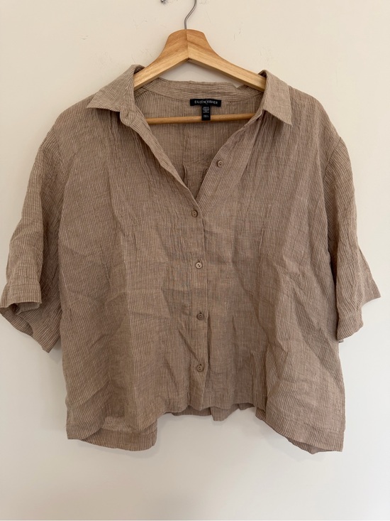Eileen Fisher Tops - Eileen Fisher Beige-Taupe Linen Button-Front Shirt